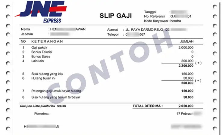 Contoh Slip Gaji Karyawan Gudang JNE